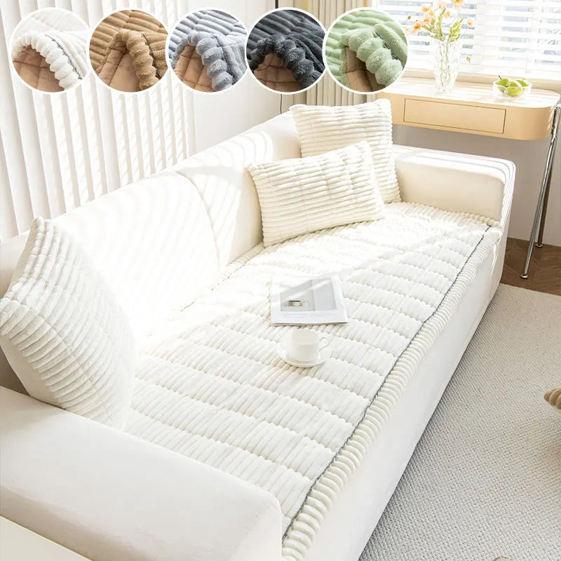 Housse de canapé à bords plissés en peluche