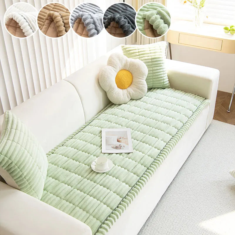 Housse de canapé à bords plissés en peluche