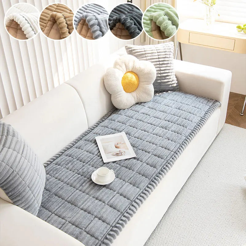 Housse de canapé à bords plissés en peluche